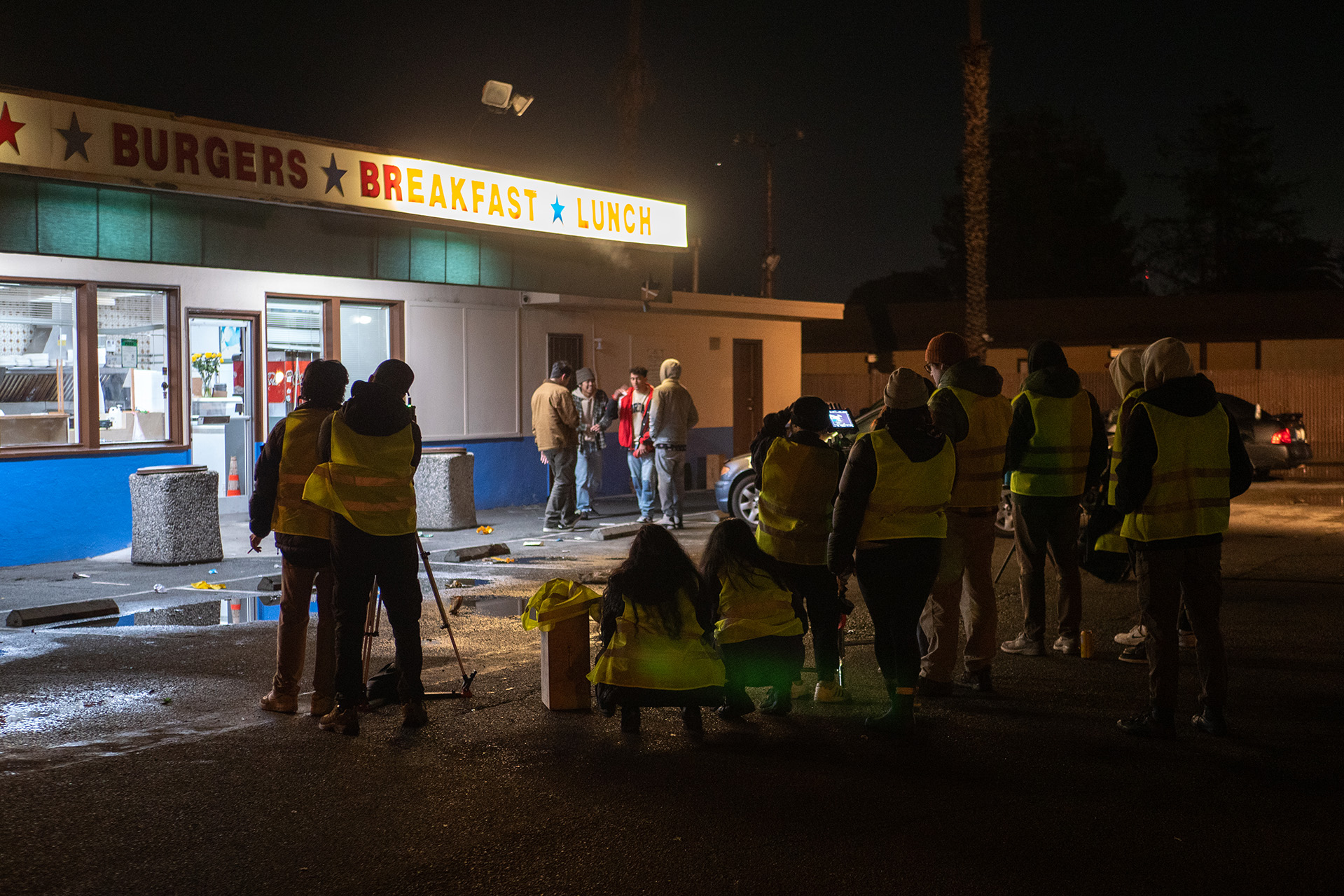 Filming in a dinner parkinglot