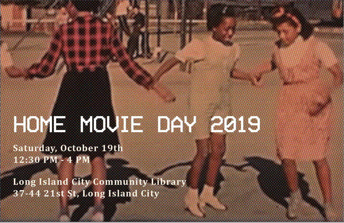 Three girls playing jump rope. Text reads: Home Movie Day 2019