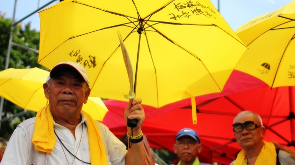 A man at a rally in Hong Kong.