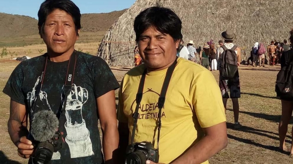 Two Kayapo filmmakers, Bepkadjoiti is pictured right and Aiyrti pictured left.