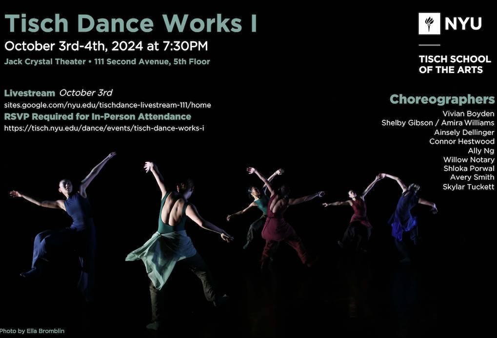 Poster for Tisch Dance Works I featuring Tisch Dancers and Choreographers 