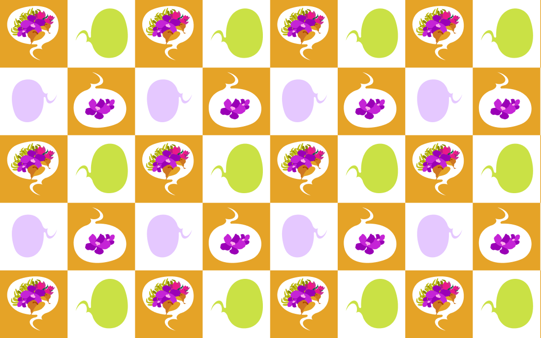 Speech bubbles and an array of flowers in a grid pattern