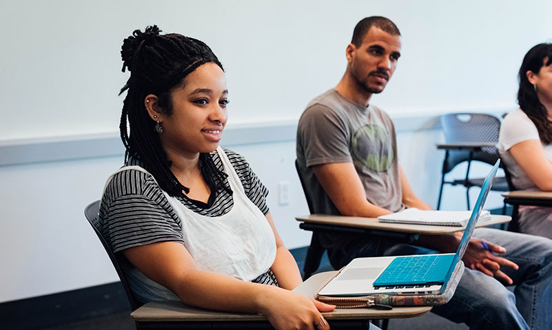 Student smiling in class