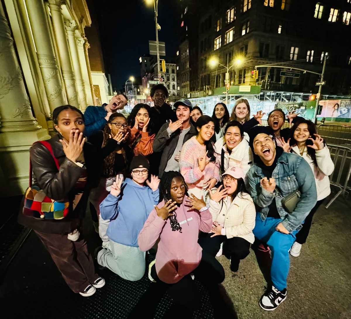 On the Town: Associate Arts Professor, Dell Howlett, far right in jean jacket, and students at "Blood Manor" (Haunted House) at Lafayette Hall