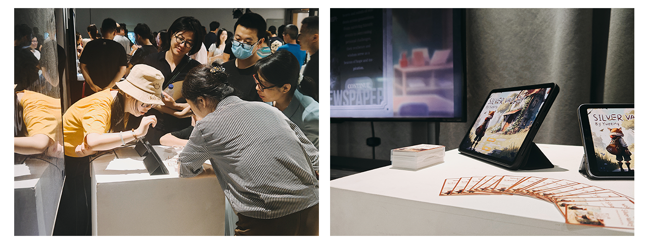 People gathered around projects on a table