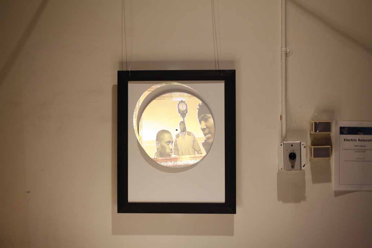 a framed image with a circular projection