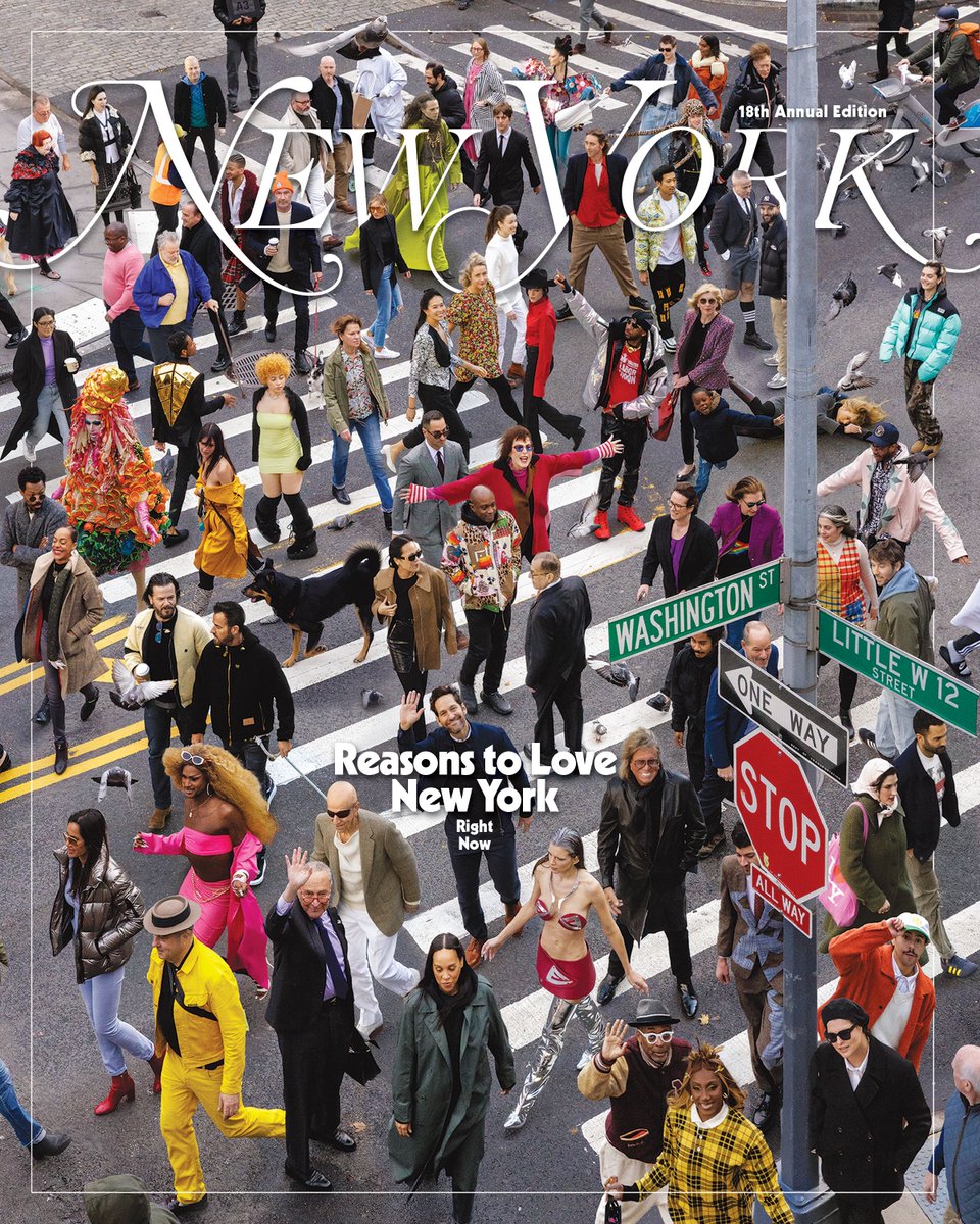 Group of people crossing the street. Title reads New York, reasons to love new york