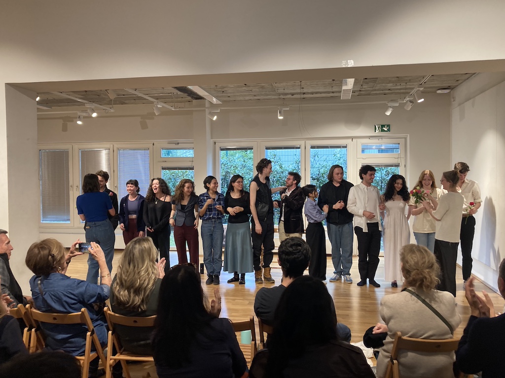 Spring 2024 Stanislavski, Brecht, and Beyond students taking a bow at their final presentation