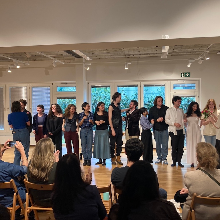 Spring 2024 Stanislavski, Brecht, and Beyond students taking a bow at their final presentation