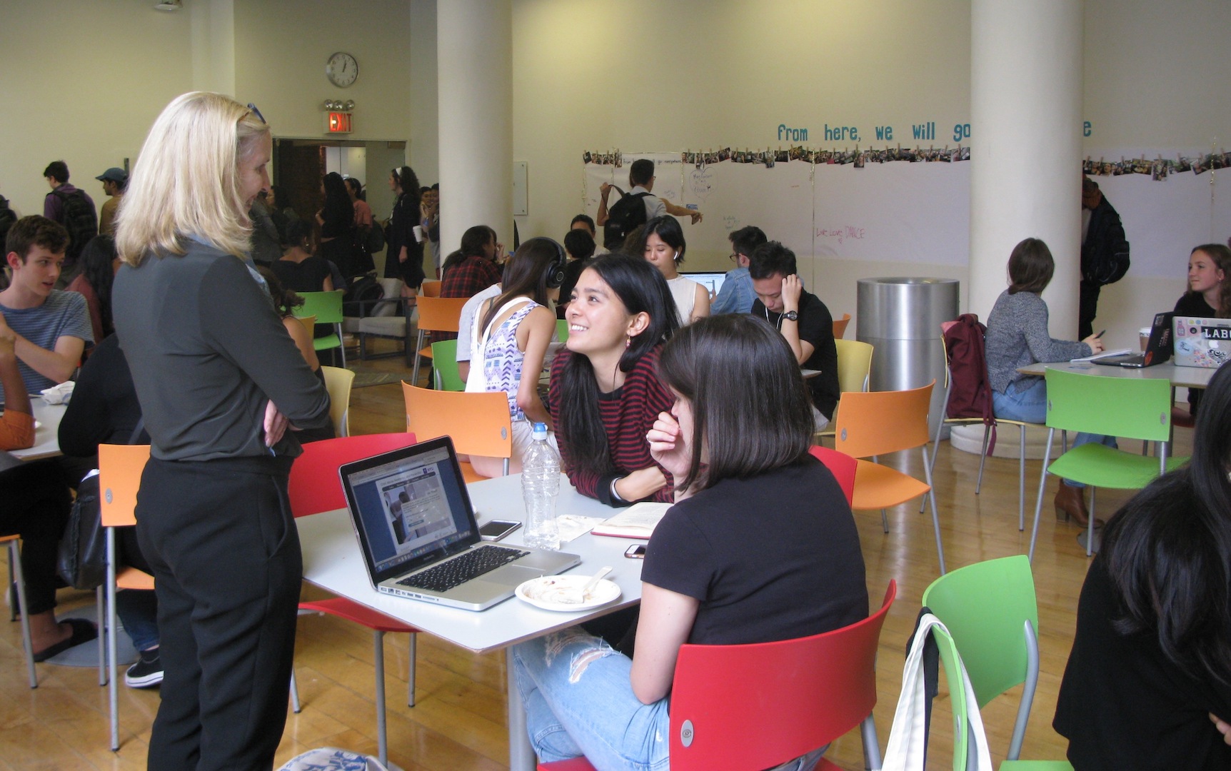 Dean Green talking with students at a former hangout