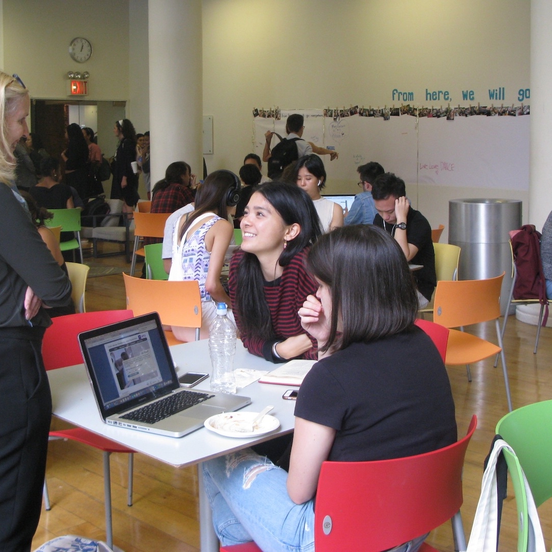 Dean Green talking with students at a former hangout